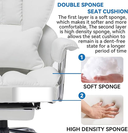 Efomao Big and Tall Office Chair 400lbs – High Back PU Leather Executive Chair with Lumbar Support, Footrest, Swivel Base, Padded Armrests, and Rolling Wheels for Home Office, White Computer Chair