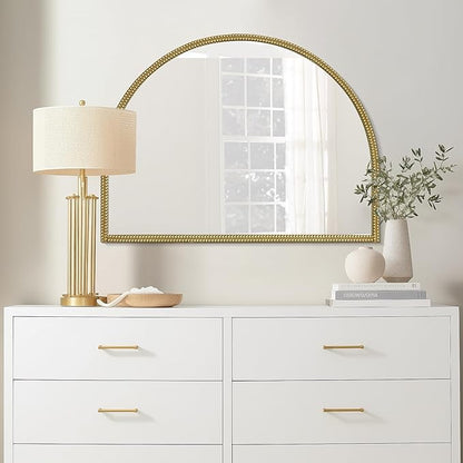 WallBeyond Gold Vintage Mirror for Vanity 32x24 Inch, Gold Antique Mirror with Ornate Beaded Frame for Bathroom, Living Room, Fireplace, Entryway