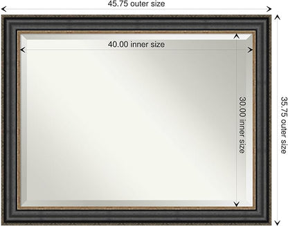 Amanti Art Black Bathroom Mirror for Over Sink, 36x46 Thomas Black Bronze Rectangle Vanity Mirror, X-Large Traditional Frame, Hangs Horizonally and Vertically, Bathroom Wall Decor, Beveled Edge