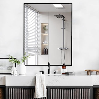 Black Bathroom Mirror 30x40, Rectangle Wall Mirror 30 x 40 inch, Metal Frame Mirror 40x30, Large Vanity Mirror 30 by 40, Modern Wall Mounted Mirrors, Hung in Horizontal or Vertical