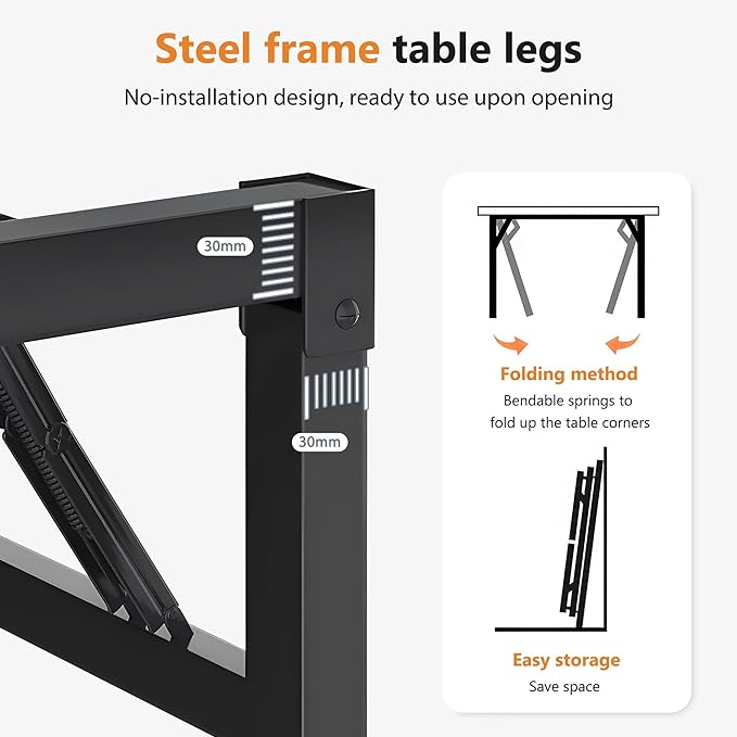 DlandHome Folding Desk Small Desk 31.5 inches Small Computer Desk for Home Office Folding Table Writing Table for Small Spaces No Assembly Required Grey & Black Frame