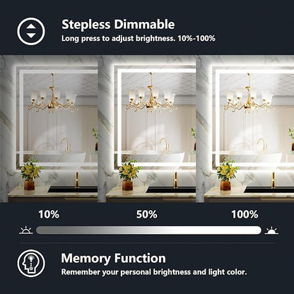 55x40 Inch LED Bathroom Mirror with Lights Front and Backlit Lighted Vanity Mirror for Bathroom Wall with 3 Colors Dimmable Anti-Fog Memory Shatter-Proof IP54 Waterproof Horizontal/Vertical