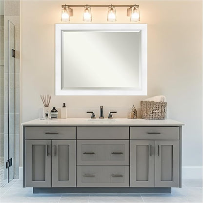 Amanti Art White Bathroom Mirror for Over Sink, 36x46 Sloped White Rectangle Vanity Mirror, X-Large Modern Contemporary Frame, Hangs Horizonally and Vertically, Bathroom Wall Decor, Beveled Edge