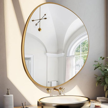 WallBeyond Asymmetrical Mirror, Irregular Wall Mirror, Abstract Wall Mirrors Decorative for Bedroom Living Room Entryway Hall, Unique Wall Mirror 28" H x 26" W, Gold