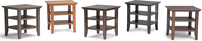 SIMPLIHOME Acadian SOLID WOOD 19 Inch Wide Square Transitional End Table in Farmhouse Brown, For the Living Room and Bedroom