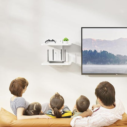 WALI Floating TV Shelf, Holds Up to 22lbs, Wooden Wall Mounted Shelves for DVD Players, Cable Boxes, Routers, Game Consoles, Living Room Decor Accessories (CS202NW), 2 Shelf, White
