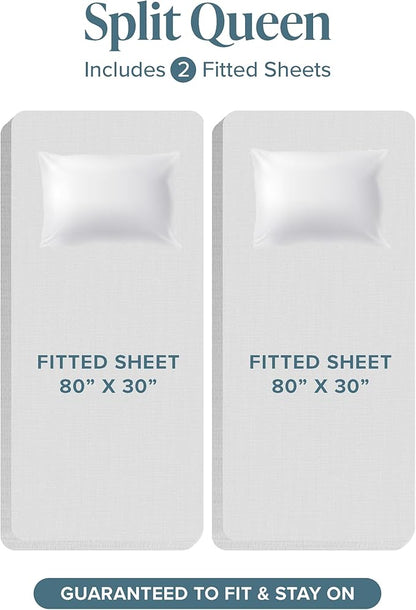 Bare Home Split Queen Sheet Set - 1800 Ultra-Soft Microfiber Bed Sheets - Double Brushed - Deep Pockets - Easy Fit - 5 Piece Set - Bedding Sheets & Pillowcases (Split Queen, White)