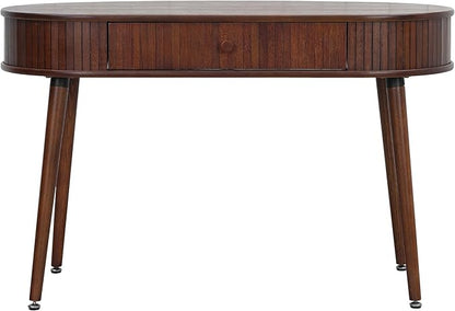NTC Stream Desk, Modern Wooden Writing Desk with Hidden Drawer, Stylish Vertical Groove Design, Home Office Workstation, Minimalist Study Table, Easy Assembly - Dark Walnut
