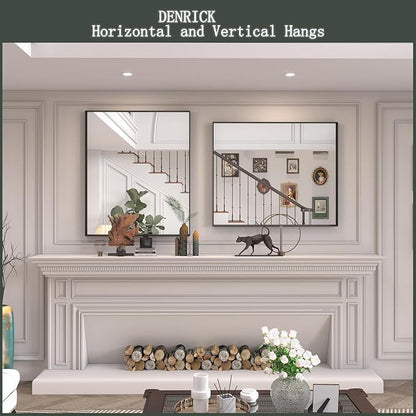 DENRICK 30X36 Inch Black Metal Framed Bathroom Mirror for Wall, Brushed Black Bathroom Vanity Mirrors, Anti-Rust, Tempered Glass, Hangs Horizontally or Vertically