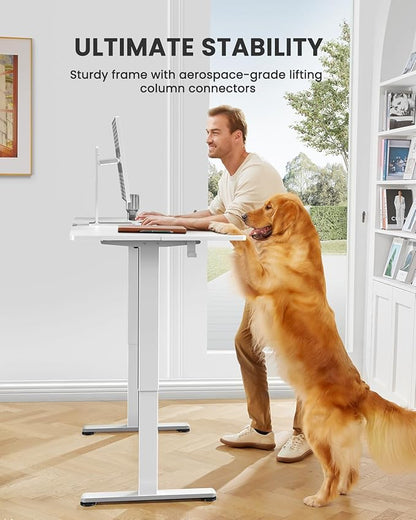 ErGear Small Height Adjustable Electric Standing Desk, 40 x 24 Inches Sit Stand up Desk, Memory Computer Home Office Desk with Two-Piece Desktop (White)