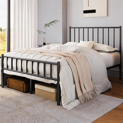 Yaheetech 14 Inch Queen Size Bed Frame Metal Platform Bed with Spindle Headboard Footboard/Mattress Foundation/No Box Spring Needed/Underbed Storage Space/Steel Slat Support/Easy Set up, Black