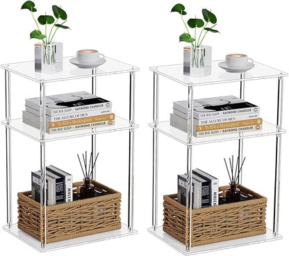 Clear Acrylic Side Table, 3-Tier End Table for Living Room, Small Bedside Tables Nightstand for Bedroom Set of 2, Home Decor Accent Table, 15.7" L x 11.8" W x 23.6" H