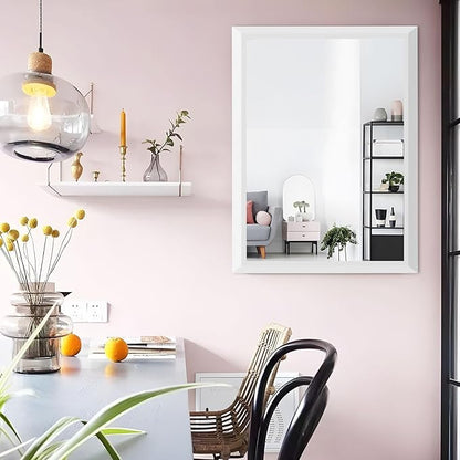 Amorho Bathroom Mirror, 24 X32 Inch White Thick Metal Framed Wall Mirrors for Over Sink, Bedroom, Living Room, Entryway, Rectangle Wall-Mounted Mirrors(Horizontal/Vertical).