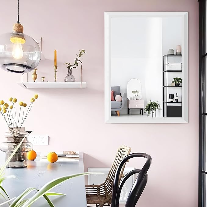 Amorho Bathroom Mirror, 24x36 Inch White Thick Metal Framed Wall Mirrors for Over Sink, Bedroom, Living Room, Entryway, Rectangle Wall-Mounted Mirrors(Horizontal/Vertical).