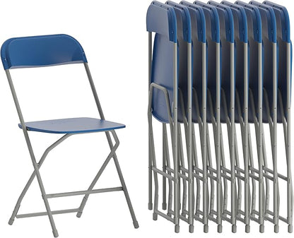 Flash Furniture Hercules Series Plastic Folding Chairs for Parties and Weddings, Stackable Commercial Event Seats, Set of 10, Blue
