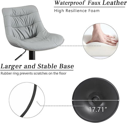 Kidol & Shellder Bar Stools Set of 2 Adjustable Swivel Gray, PU Leather Upholstered with Back, Modern Counter Height Stools for Kitchen Island, Home Bar