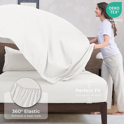 HEVUMYI Ivory Full Comforter Set - 7-Piece All Season Bed in a Bag Full, Ultra Soft Bedding Set with Comforter, Flat Sheet, Fitted Sheet, Pillowcases, Pillow Shams