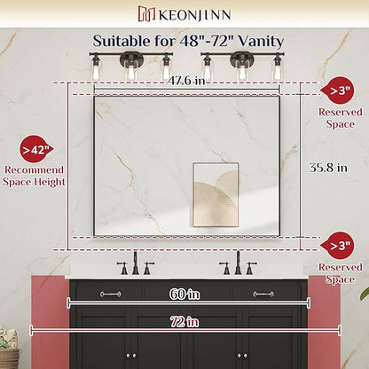 Keonjinn Black Bathroom Mirror 48 x 36 Inch, Large Rectangle Matte Black Vanity Mirrors, Square Corner, Metal Framed Rectangular Farmhouse Wall Mirror for Over Sink(Horizontal/Vertical)
