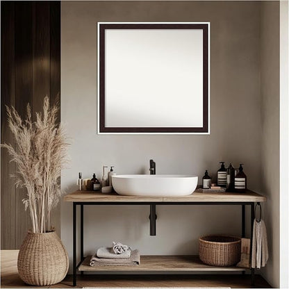 Amanti Art Bathroom Mirror for Over Sink, 29x29 Maya Espresso Silver Square Vanity Mirror, Large Modern Contemporary Frame, Hangs Horizonally and Vertically, Bathroom Wall Decor, Non-Beveled Edge