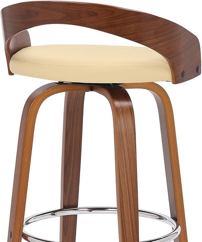 Armen Living Sonia 30" Bar Height Swivel Cream Faux Leather and Walnut Wood Bar Stool - Set of 4