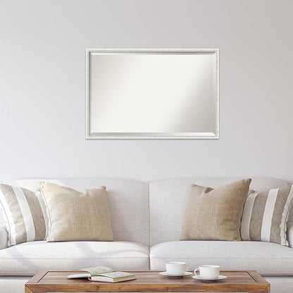 Amanti Art White Bathroom Mirror for Over Sink, 25x37 Paige White Silver Rectangle Vanity Mirror, Large Modern Contemporary Wood Frame, Hangs Horizonally and Vertically, Bathroom Wall Decor, Beveled