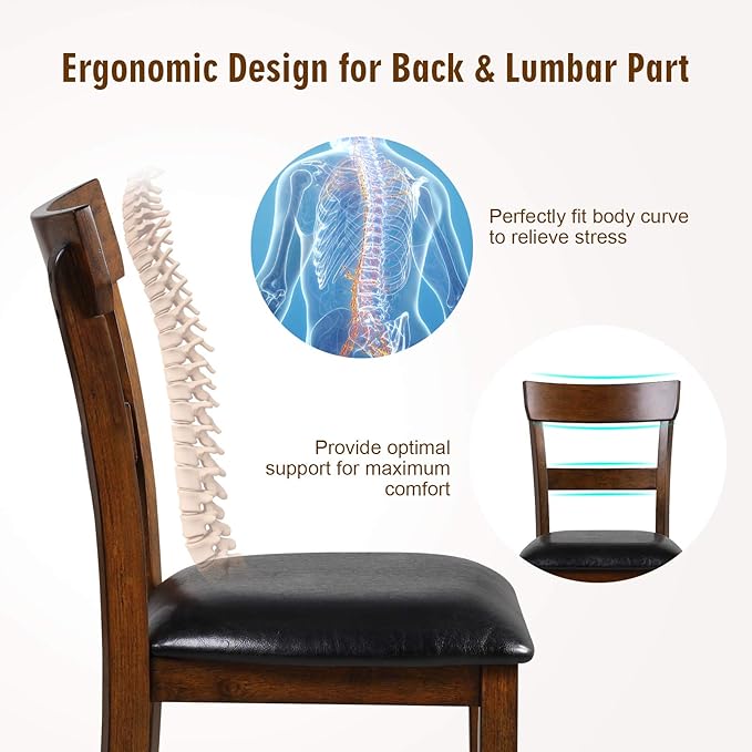 COSTWAY Barstools Set of 4, 25.5-Inch Counter Height Chair with Backrest, Foam-Padded Cushion, Rubber Wood Legs, Wooden Vintage Dining Chair for Bistro, Living Room, Kitchen, Brown and Black