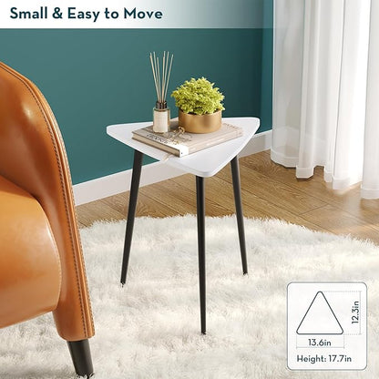 SAYGOER White Side Table Small Triangle End Tables Modern Narrow Sofa Table for Living Room Bedroom Small Space Unique Wooded Bedside Table,Medal Black Frame 13.5" W x 12.3" D x 17.7" H