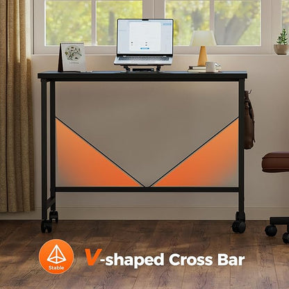 Rolling Computer Desk with Wheels, Gaming Desk for Small Spaces, Modern Simple Style Table for Home Office, Study Writing Table (Caster, Black, 32 inch)