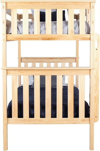 Max & Lily Bunk Bed Twin over Twin, Solid Wood Bunk Bed Frame with Ladder for Kids, 14" Safety Guardrails, Easy Assembly, No Box Spring Needed, Natural