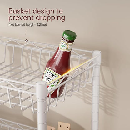 SINGAYE 4 Tier Basket Shelf Wire Shelving Unit Adjustable Storage Shelves Big Basket Rack for Garage Kitchen Office Pantry Corner 17" Dx12 Wx50 H White