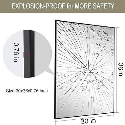 Wall Mirror 30x36, Rectangle Bathroom Mirror 30 x 36 inch, Black Metal Wall Mirror, Large Vanity Mirror 30 by36, Modern Wall Mounted Mirrors for Hallway, Living Room, Bedroom