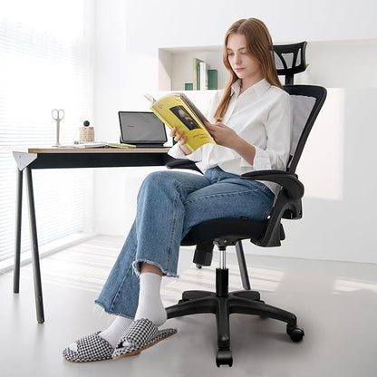 NEO CHAIR Ergonomic Office Desk Chair High Back Computer Gaming Mesh Chair with Comfy Task Adjustable Arms Lumbar Support Headrest Swivel for Home Office (Black)