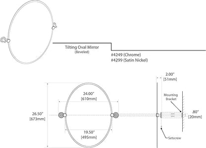 Gatco Latitude II Frameless Oval Mirror, 26.5" H | Wall Mounted 26.50"H X 19.50"W Pivoting, Tilting Beveled Bathroom Vanity Mirror With Chrome Brackets | Total Width With Brackets 24"
