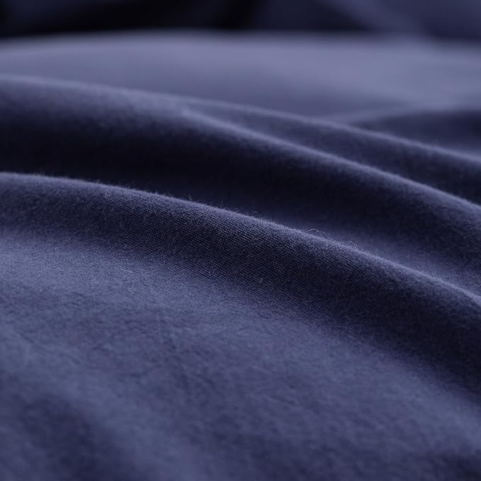 BESTOUCH Duvet Cover Set 100% Washed Cotton Linen Feel Super Soft Comfortable Chic Lightweight 3 PCs Home Bedding Set Solid Navy Blue Cal King