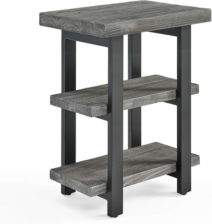 Alaterre Furniture Pomona 3-Tier Industrial End Table with Solid Pine Wood and Metal Legs – 20-Inch Side Table with 2 Lower Shelves, Rustic Modern Accent Table for Living Room or Bedroom (Slate Gray)