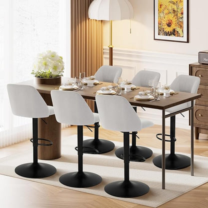 COLAMY Bar Stools Set of 6, Modern Swivel Bar Chairs, Adjustable Upholstered Barstools Counter Height with Full Backrest for Bar, Dining Room, Kitchen Island, Grey