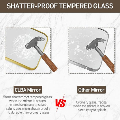 Matte Gold Mirror, 30x36 Inch Brushed Gold Mirror, Aluminum Alloy Framed Vanity Mirror, Rounded Rectangle Bathroom Mirror for Over Sink, Anti-Rust Wall Mirror (Horizontally or Vertically)