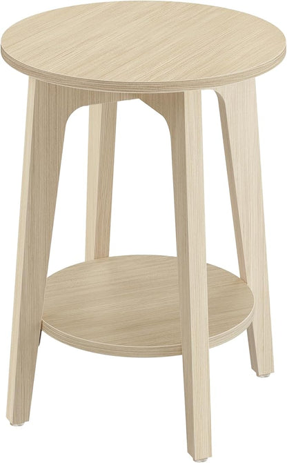 VASAGLE MAEZO Collection - Side Table, 2-Tier Small Round End Table, Nightstand with Tapered Legs, Curved Transitions, for Small Spaces, Living Room, Bedroom, Natural Beige ULET283N01