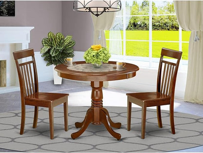 East West Furniture ANCA3-MAH-W 3 Piece Dining Table Set for Small Spaces Contains a Round Kitchen Table with Pedestal and 2 Dining Room Chairs, 36x36 Inch, Mahogany