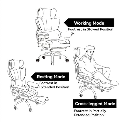 Efomao Big and Tall Office Chair 400lbs – High Back PU Leather Executive Chair with Lumbar Support, Footrest, Swivel Base, Padded Armrests, and Rolling Wheels for Home Office, Grey Computer Chair