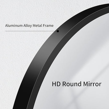 Black Round Mirror, 42 inch Large Circle Mirror, Aluminum Alloy Metal Frame Round Bathroom Mirror, Big Round Wall Mirror, Circle Mirrors for Wall Entryway Bedroom Living Room