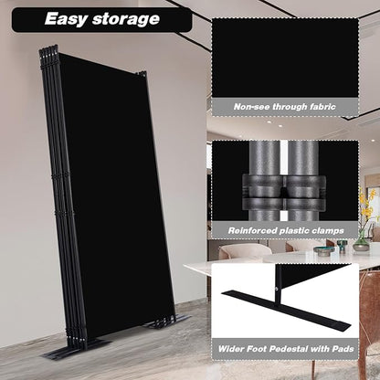 Room Divider, 6 Panel Folding Privacy Screens with Wider Support Feet, 6 Ft Portable Room Partition for Room Separator, 204" W X 71" H, Black