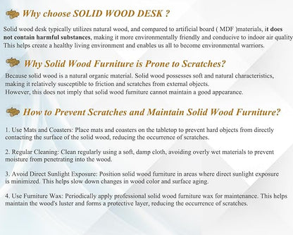 IBF Natural Real Wood Desk, Minimalist 47” Solid Wood Computer Desk, Rustic Desk for Home Office Writing Study, Vintage Industrial Wooden PC Gaming Workstation Computer Table, Brown, 47 Inch