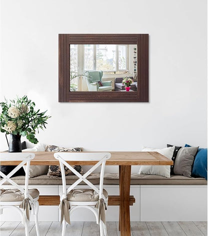 Mirrors for Wall Rustic Wooden Frame Rectangle Mirror Vintage Hanging Mirror for Bedroom Bathroom Living Room Farmhouse Wall Decor Brown Large 20" x 16 "