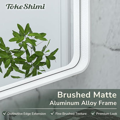 TokeShimi 48 x 24 Inch Bathroom Mirror White Vanity Wall Mirror with Metal Frame Aluminum Alloy Rounded Corner for Modern Farmhouse Wall Decor 1”Deep Set Design (Horizontal/Vertical)
