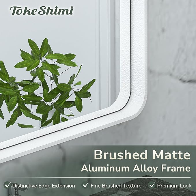 TokeShimi 60 x 36 Inch White Bathroom Mirror for Wall with Non-Rusting Aluminum Alloy Metal Frame Rounded Corner Rectangle Mirror for Modern Farmhouse Home Decor Mirror(Horizontal/Vertical)