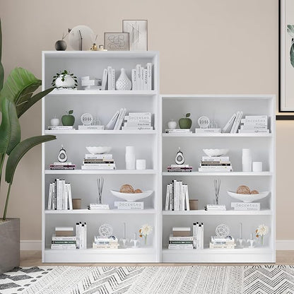 Wooden Bookshelf with Adjustable Shelves, 5 Tier Tall Bookcase for Living Room, Office or Small Spaces,Heavy Dute Bookshelves Storage Organizer, Manga Bookshelf for Collectors,60 Inch,White