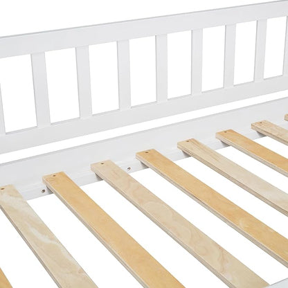 Ball & Cast Twin Over Twin Size House Bunk Bed with Slide and Storage Steps,Wood Bunkbed w/Full-Length Guard Rail & Ladder,Slat Support,Space Saving,Bedroom Furniture for Student Dorms,White