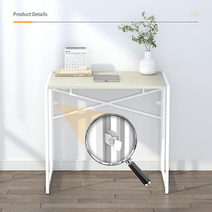 32 inch Small Folding Desk, Writing Gaming Computer Camping Desk for Small Spaces, No Assembly Required Home Office Desk, Natural and White