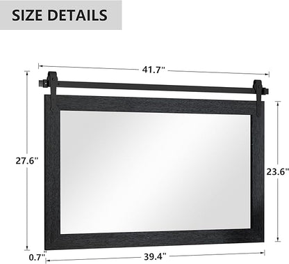 Farmhouse Mirror 42”x28” Black Rustic Mirror for Wall Vanity Mirrors Barn Door Style Decor Bathroom Living Room Entryway Bedroom Mirrors